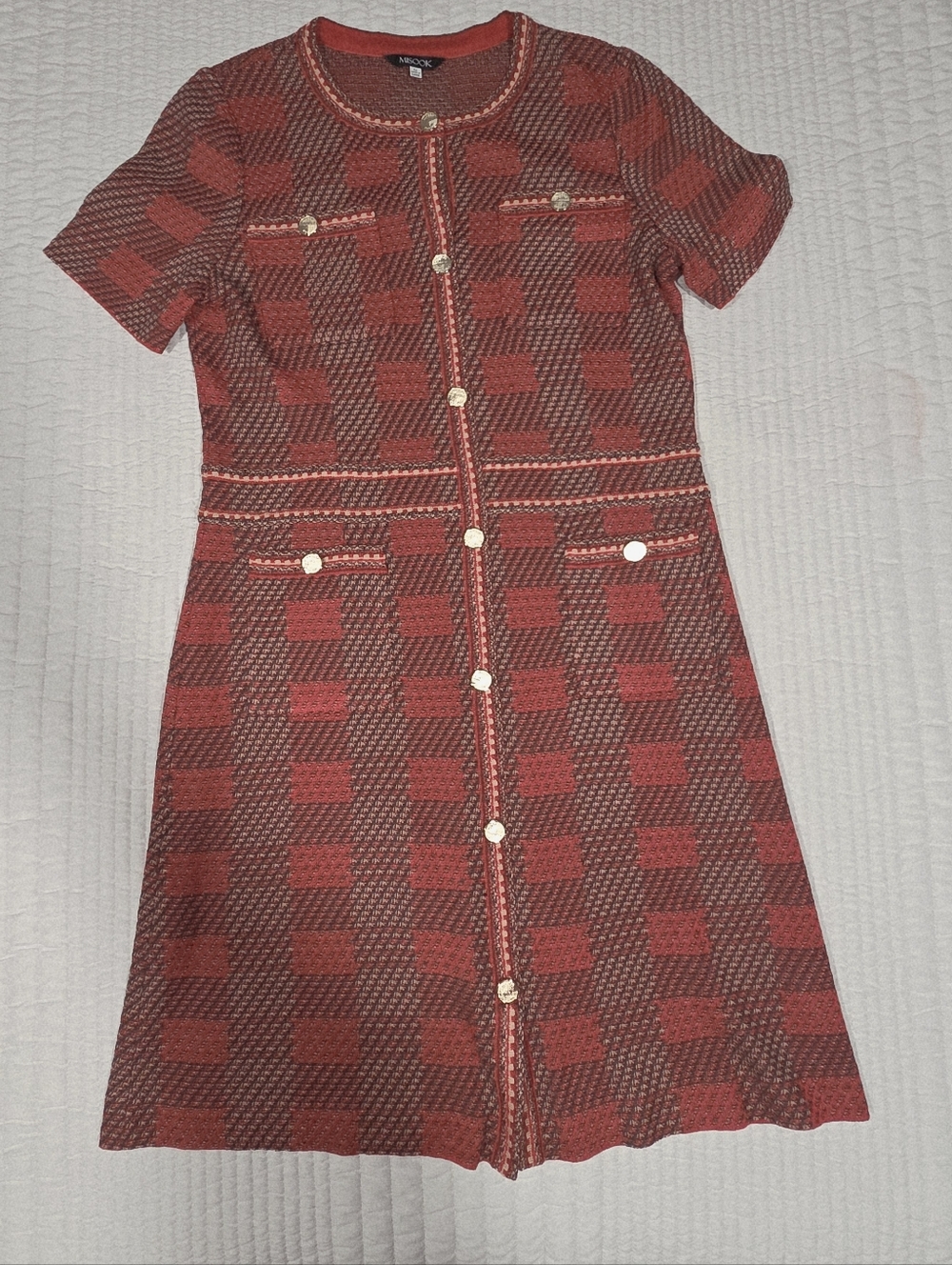 Misook Bold Plaid Tweed Knit Sheath Dress - Picture 3 of 7